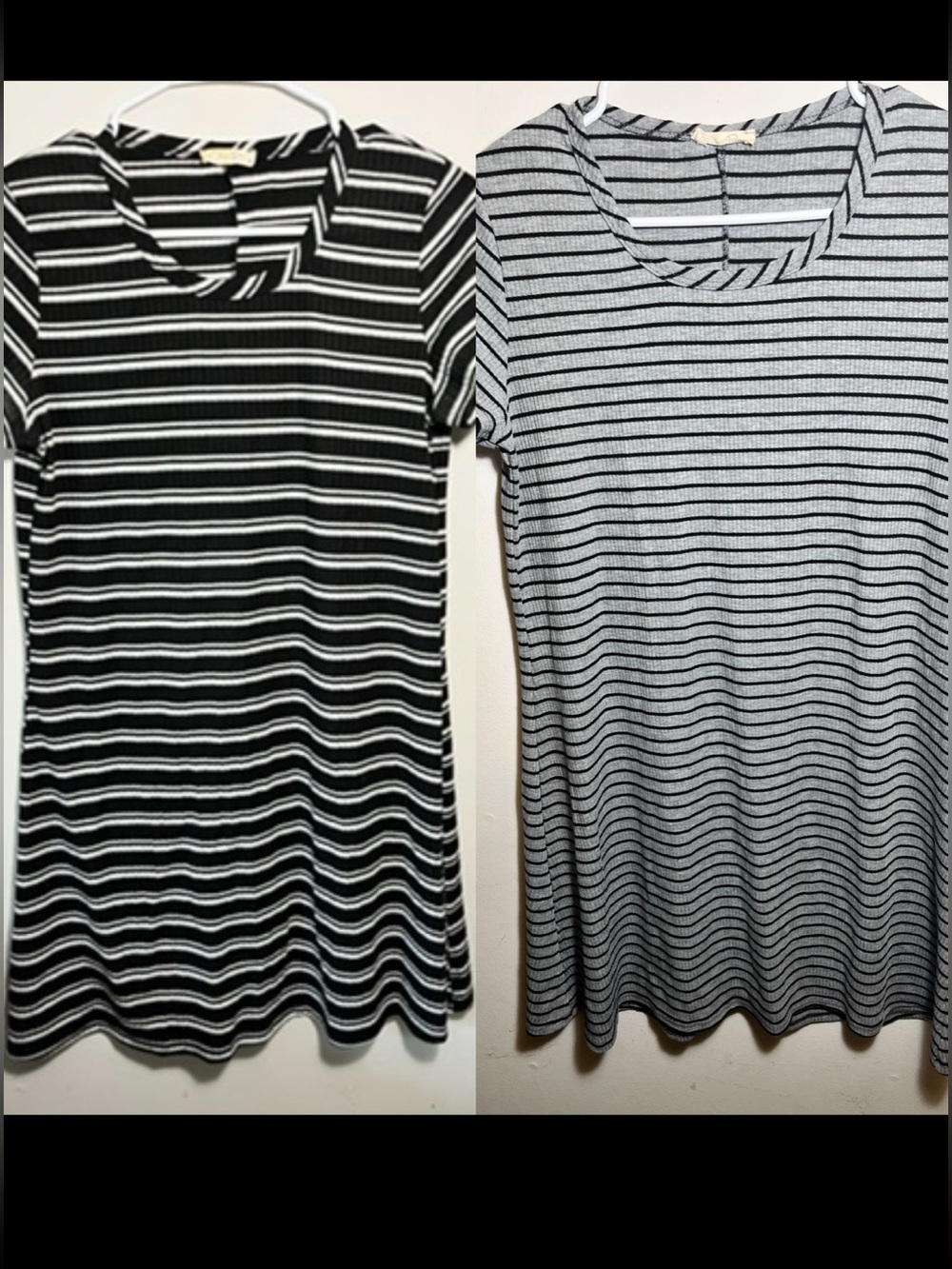 Lot of 2 Tshirt Dresses Gray & Black Striped Knit Dresses